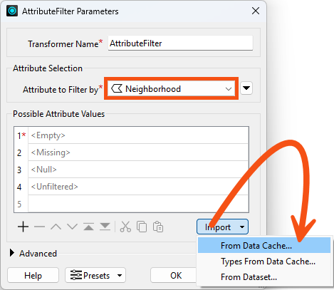 Import > From Data Cache